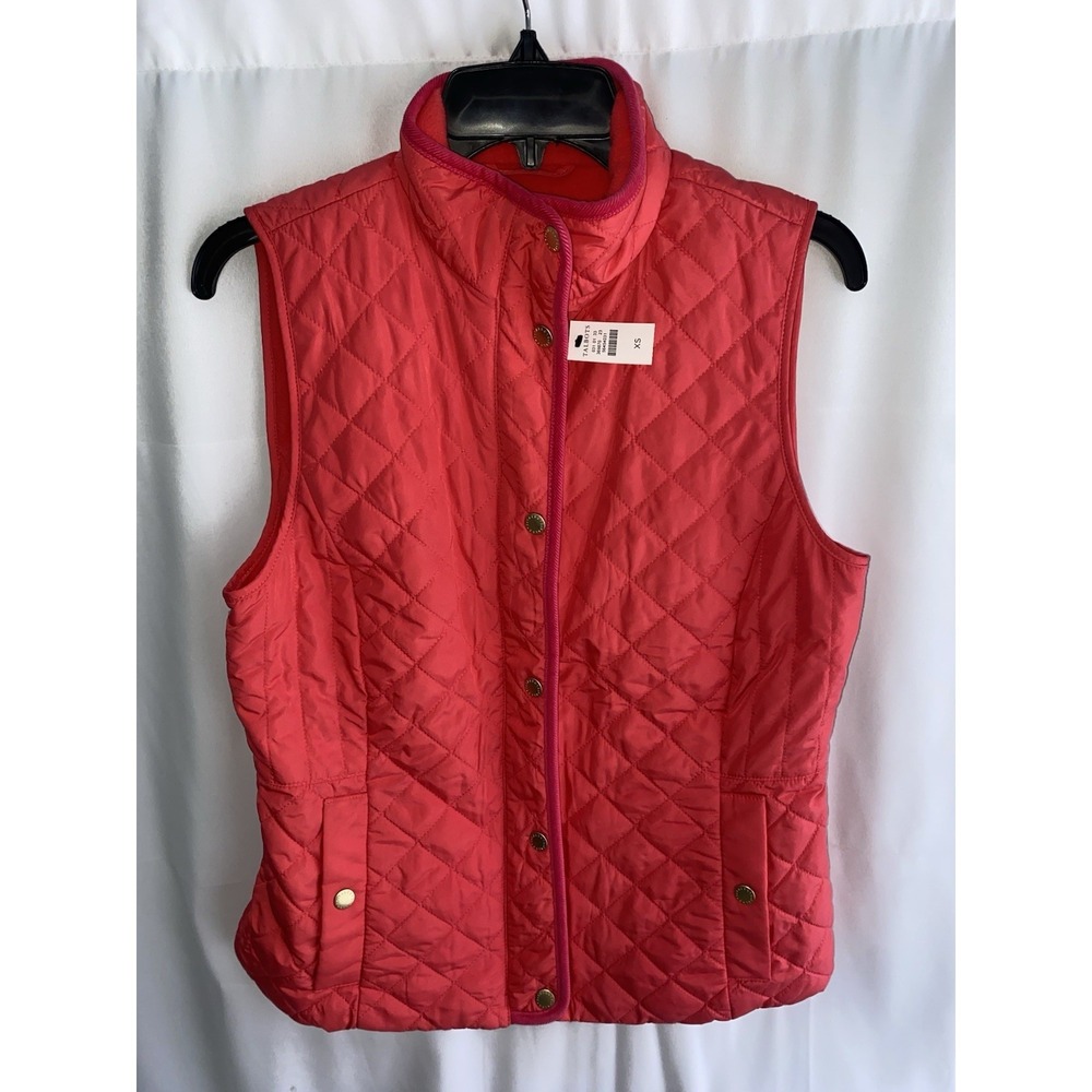 NWT Talbots Vest Womens XS Quilted Fleece Lined High Neck Pockets Coral